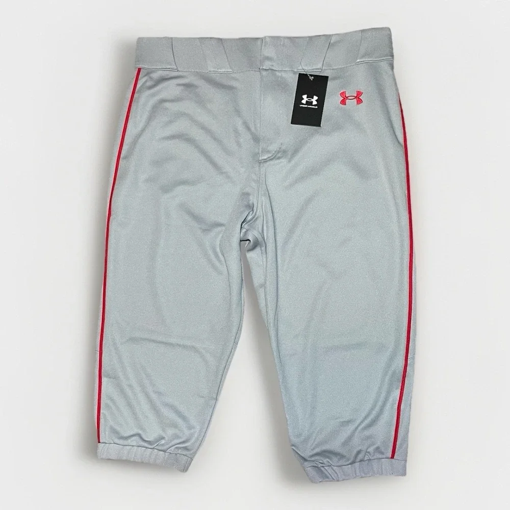 NWT Under Armour Baseball Pants Men's L Gray GameDay Vanish‎ Knicker Red Piping